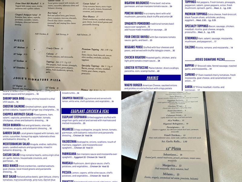 Josie's Ristorante Menu