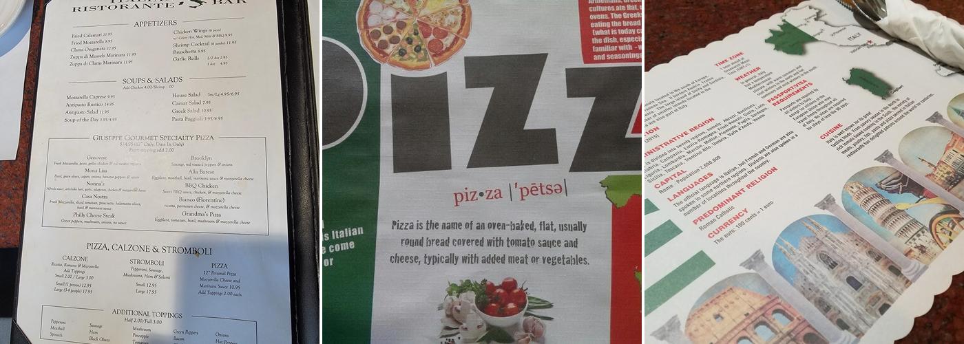 Papa Giuseppe Pizza Menu