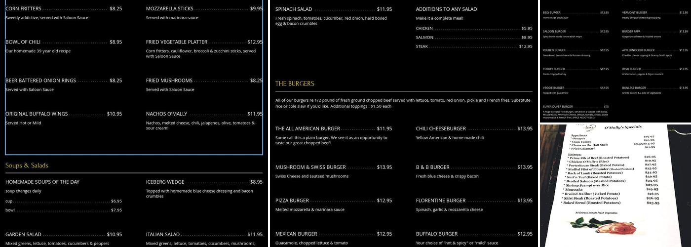 O'Mallys Menu