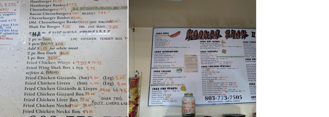 Korner Shak Menu