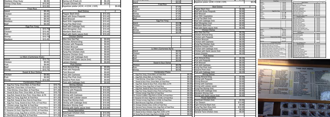 South China Island Inn 2 Menu