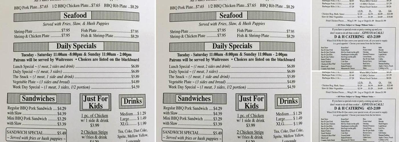 D & H Bar-B-Que Menu