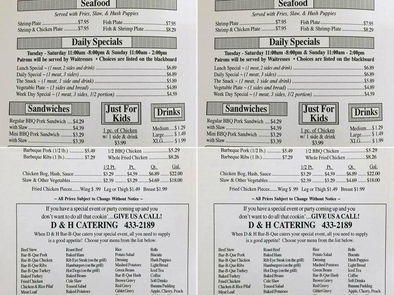 D & H Bar-B-Que Menu