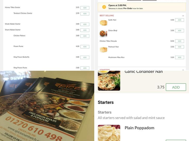 Spices Nantwich Menu