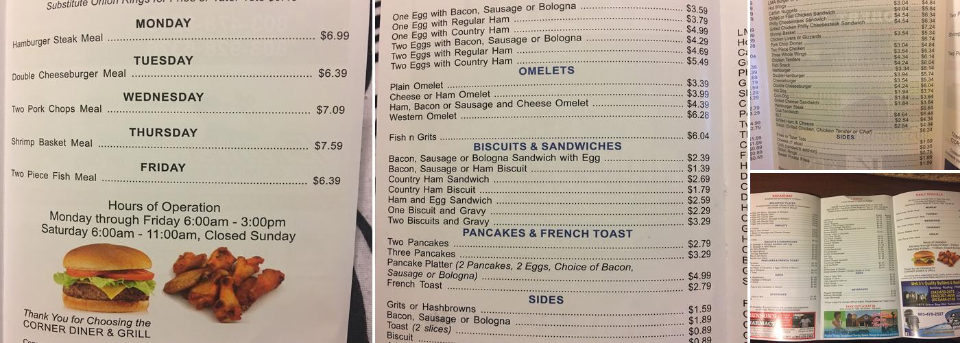 Corner Diner & Grill Menu