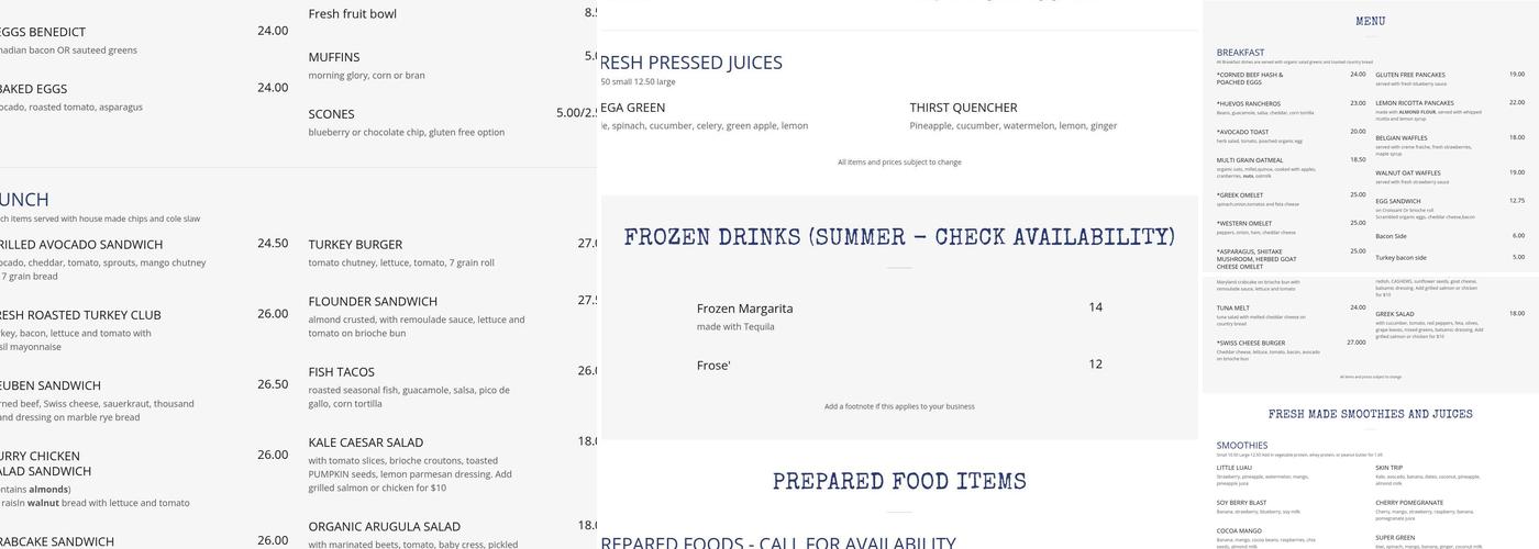 Beth's Cafe Menu