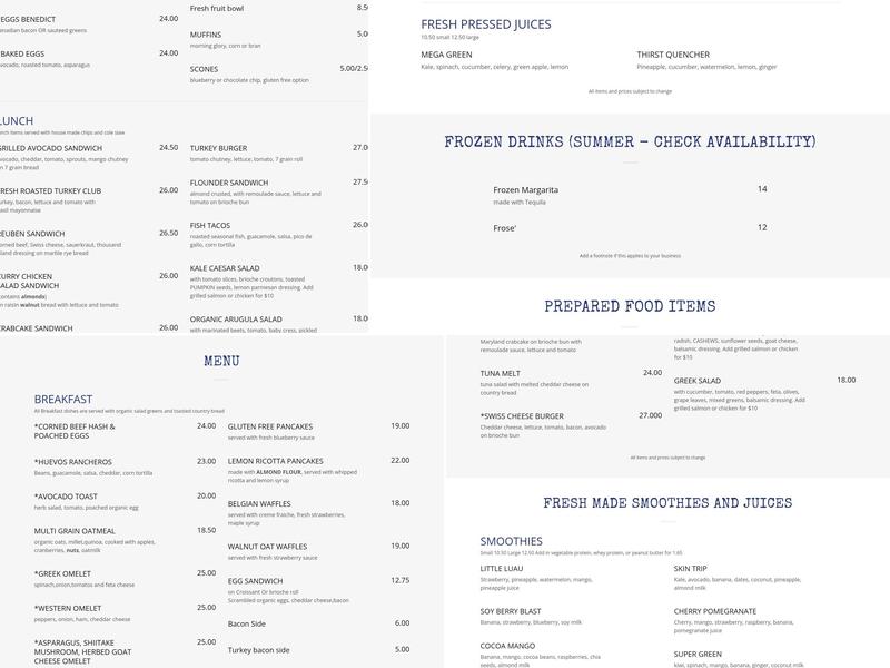 Beth's Cafe Menu