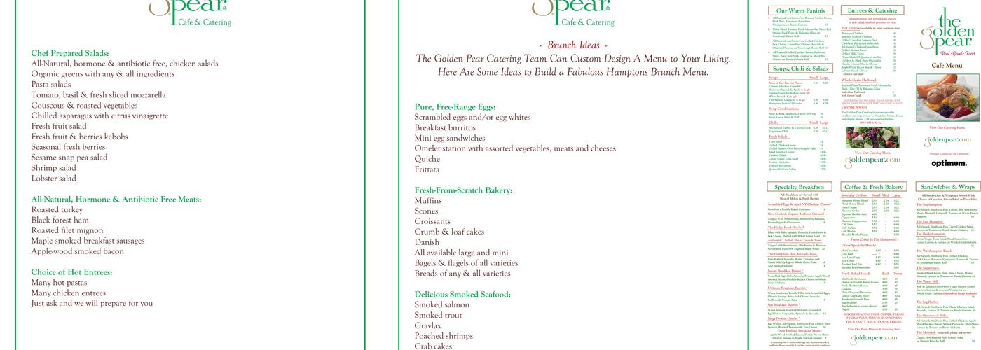 The Golden Pear Cafe Menu