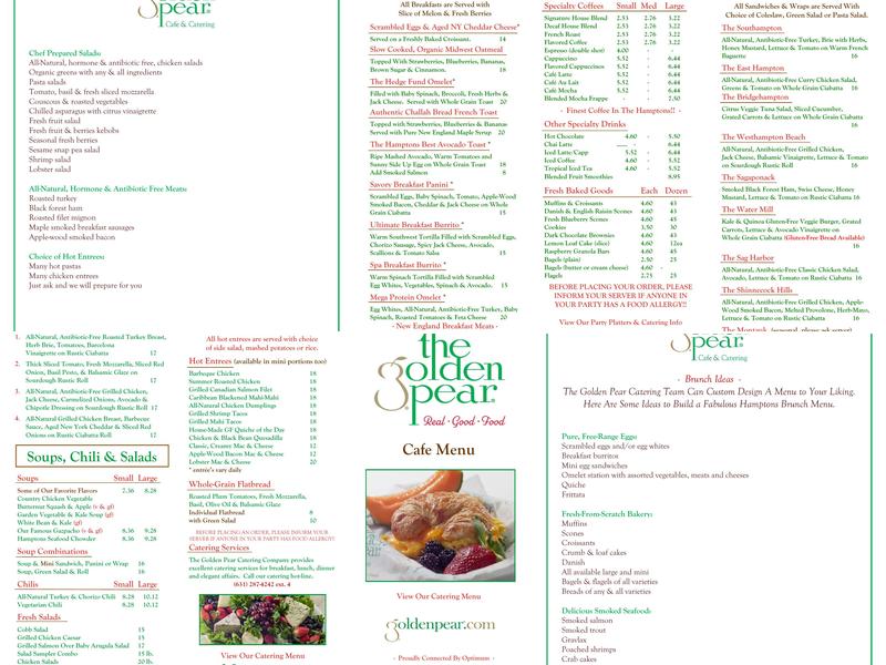 The Golden Pear Cafe Menu