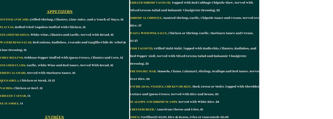 CASA AMIGOS Restaurante Menu