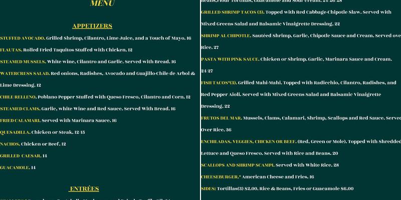 CASA AMIGOS Restaurante Menu