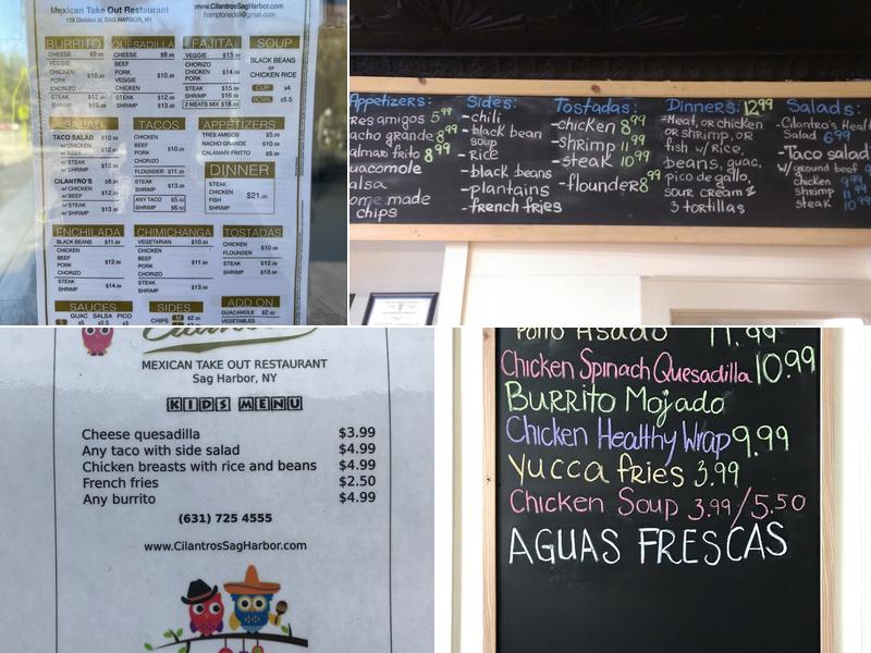 Cilantro's Mexican take-out Menu