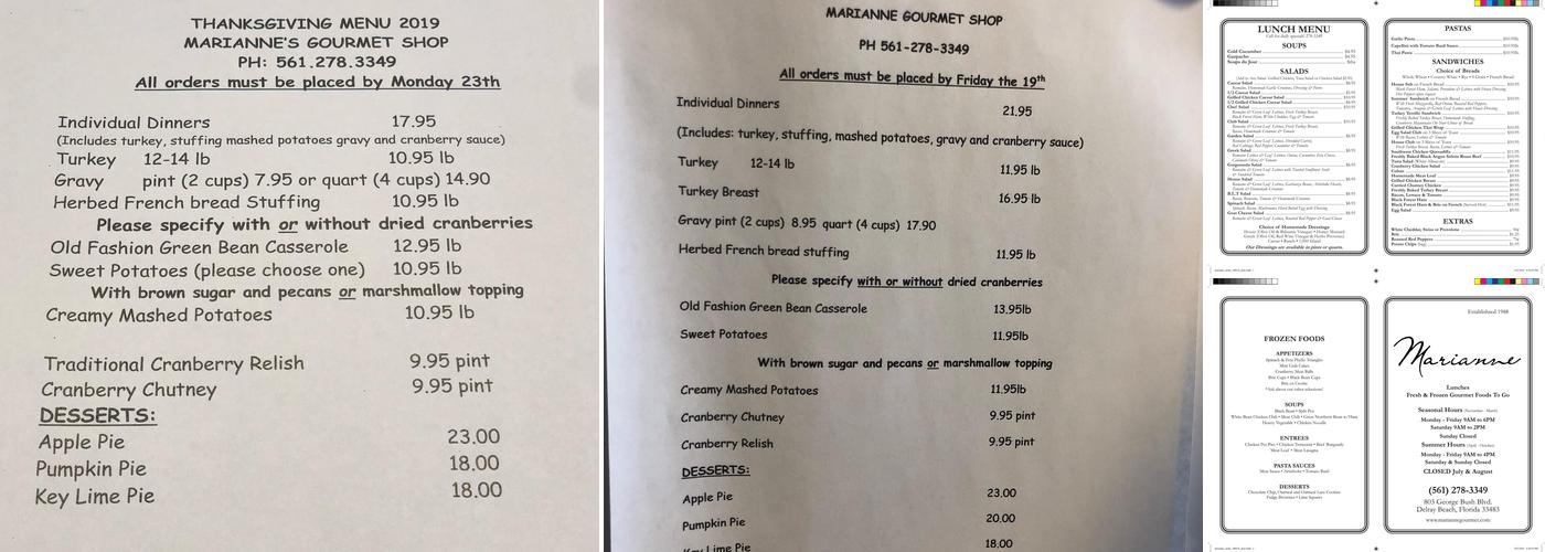 Marianne Gourmet Menu