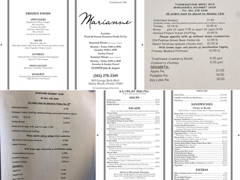 Marianne Gourmet Menu