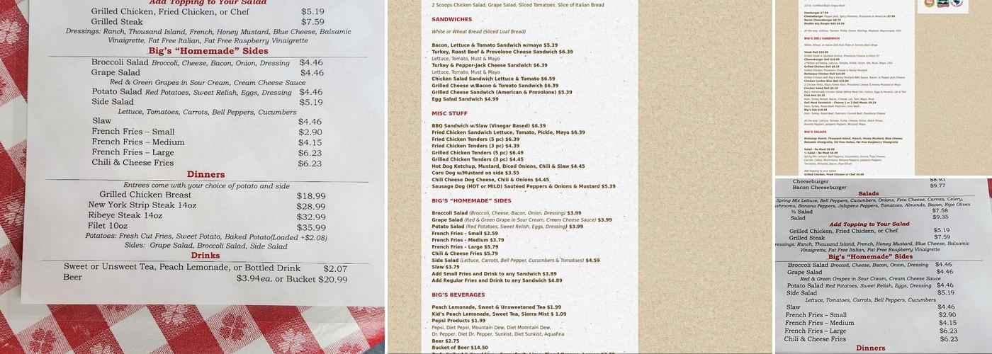 Bigs Meats & More Menu
