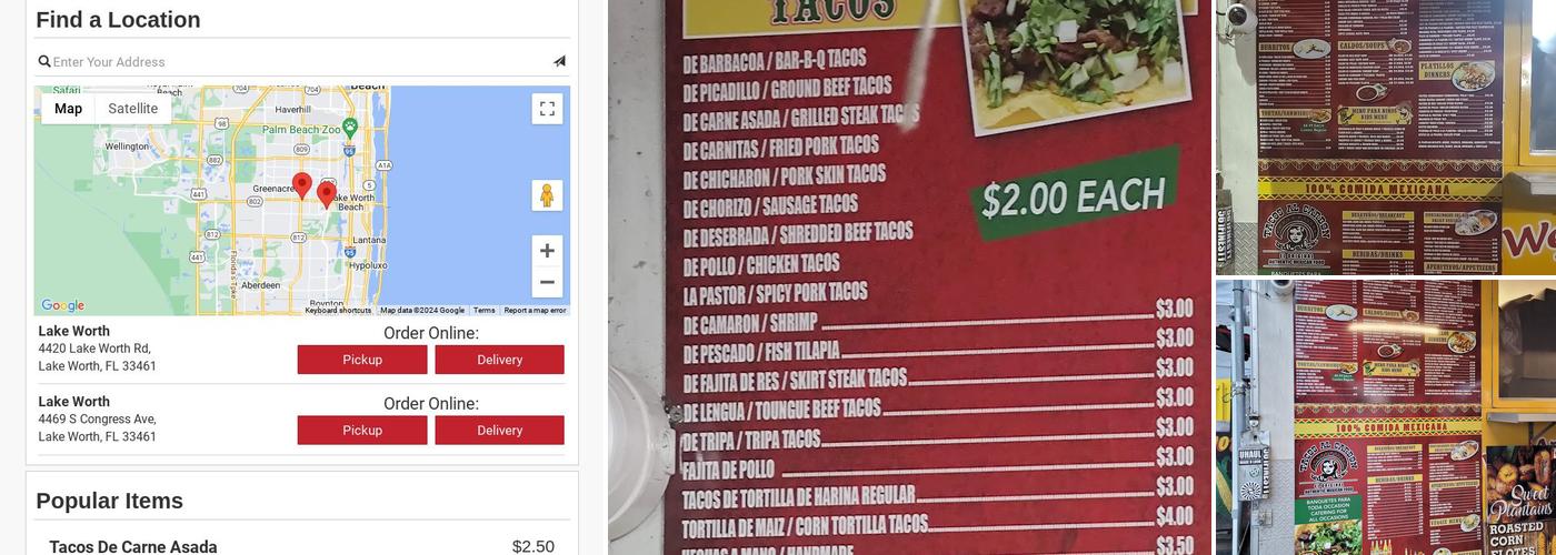 Tacos Al Carbon of Lake Worth Menu