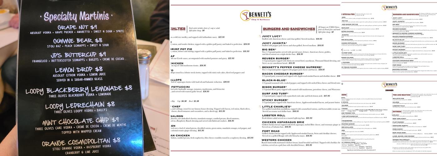 Bennett's Chop & Railhouse Menu