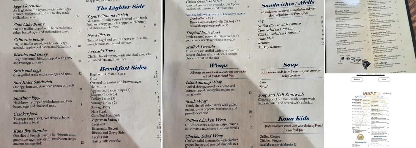 Kona Bay Cafe Menu