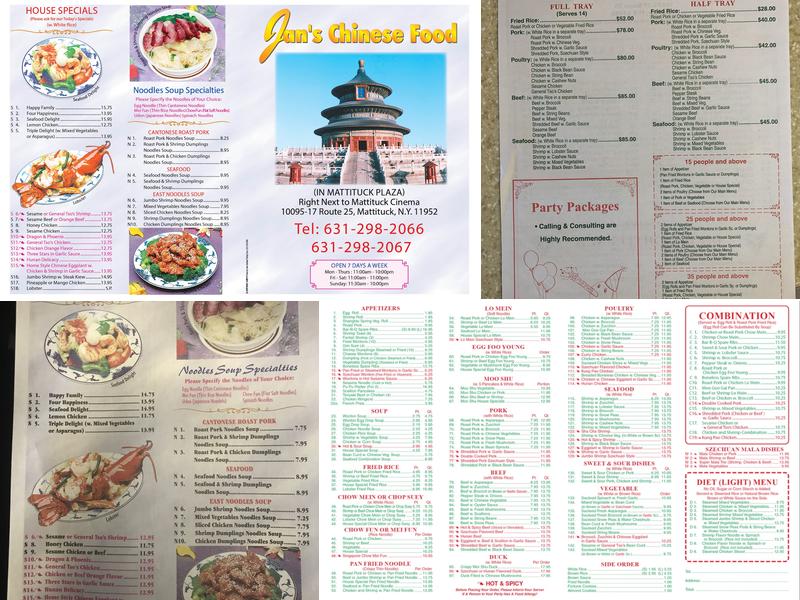 Jan's Chinese Food Menu