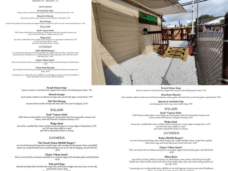 Cliff's Rendezvous Menu