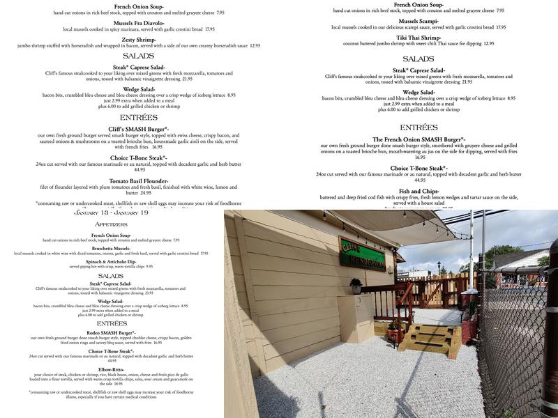 Cliff's Rendezvous Menu