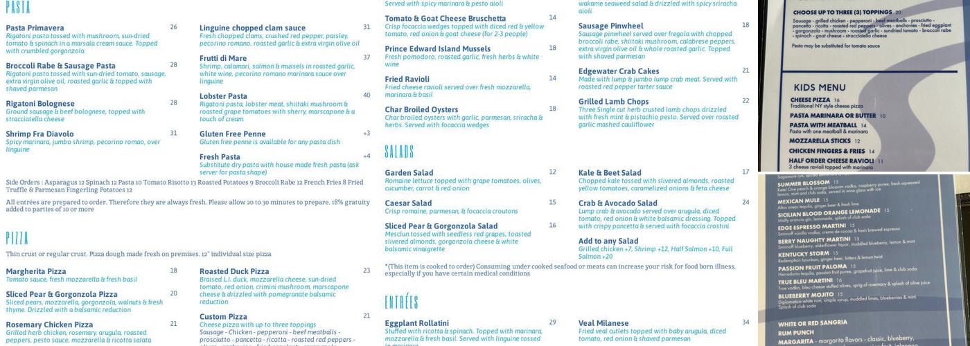 Edgewater Restaurant Menu