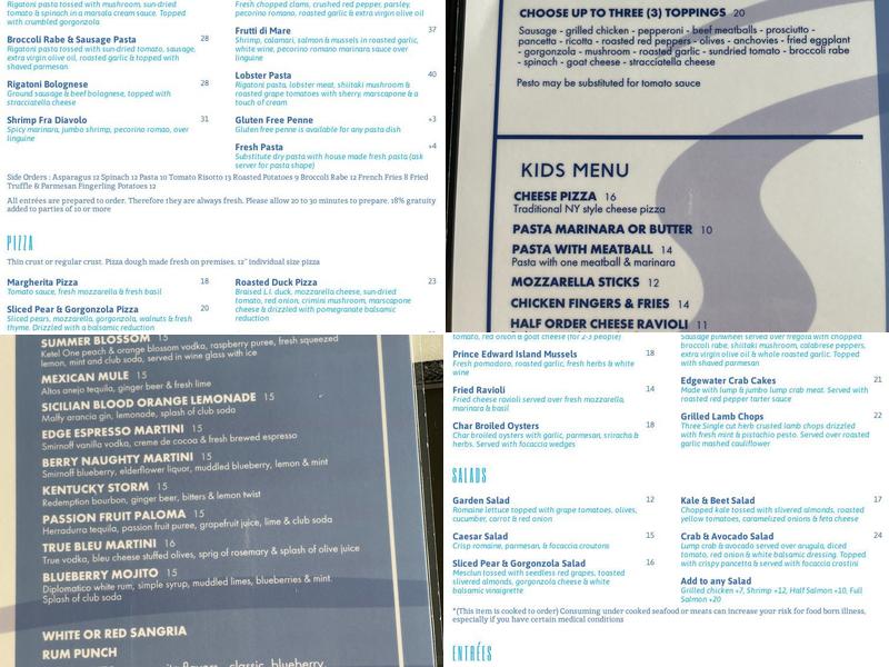 Edgewater Restaurant Menu