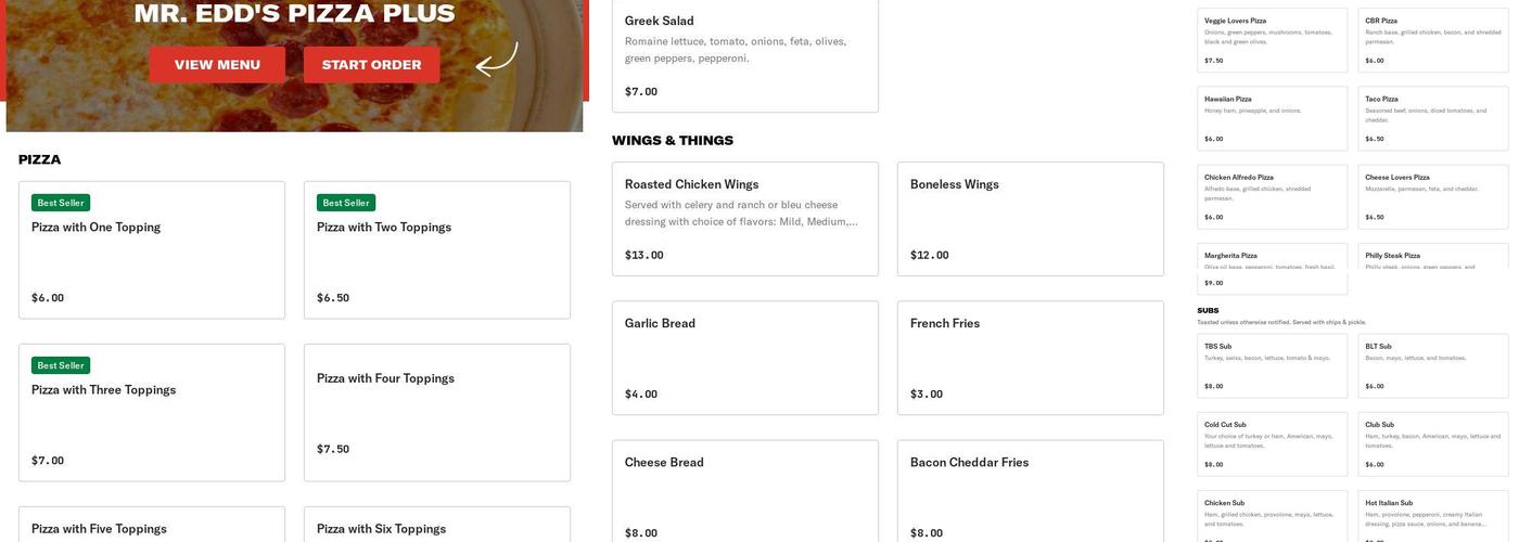 Mr. Edd's Pizza Plus Menu