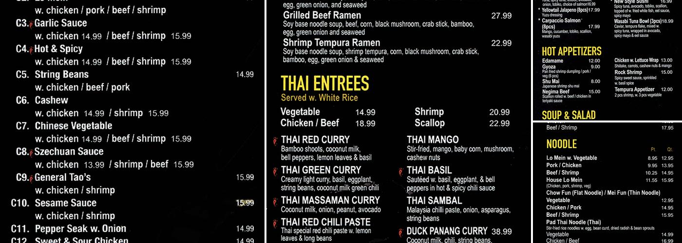 Tony's Asian Fusion Menu