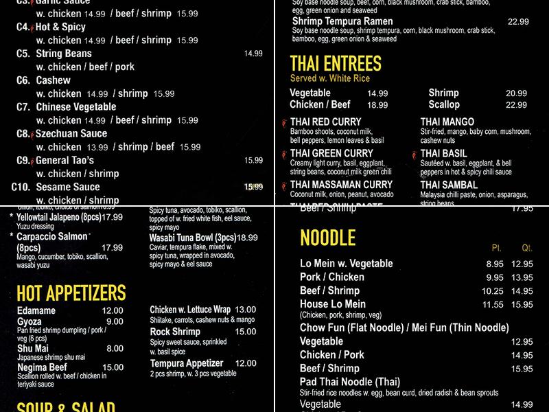 Tony's Asian Fusion Menu
