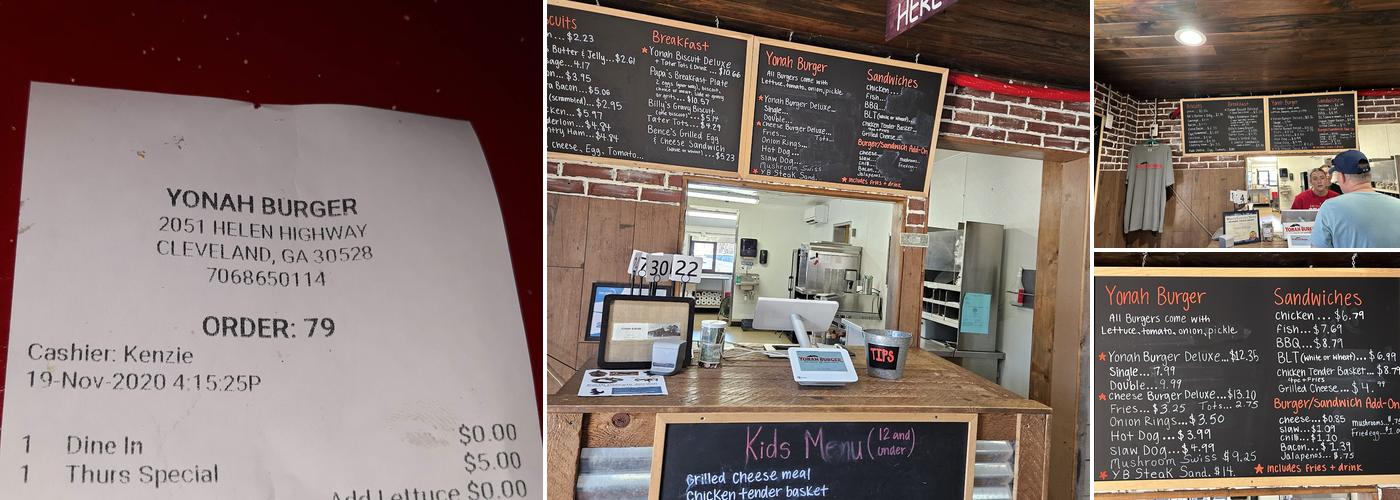 Yonah Burger Menu