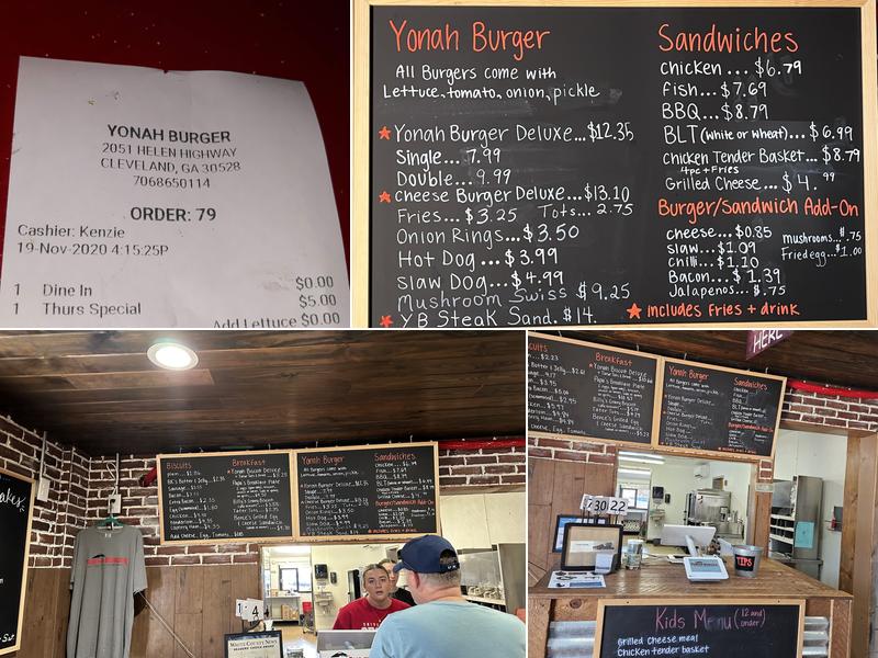 Yonah Burger Menu