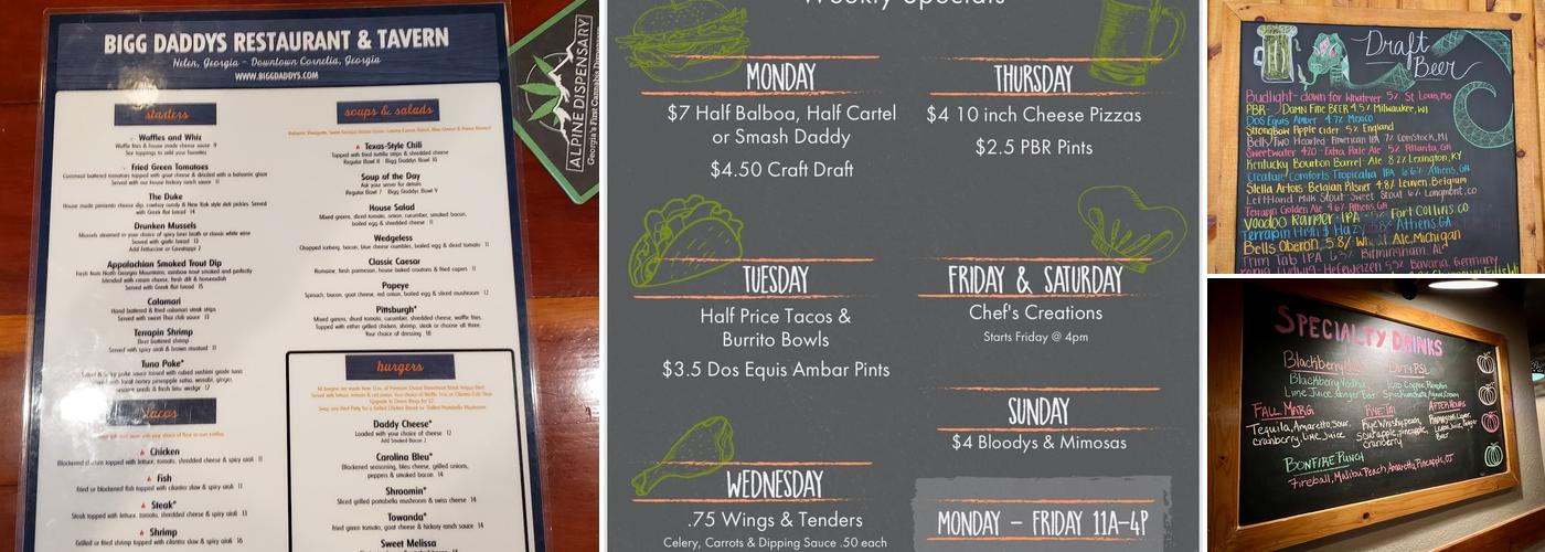 Bigg Daddys Restaurant & Tavern Menu