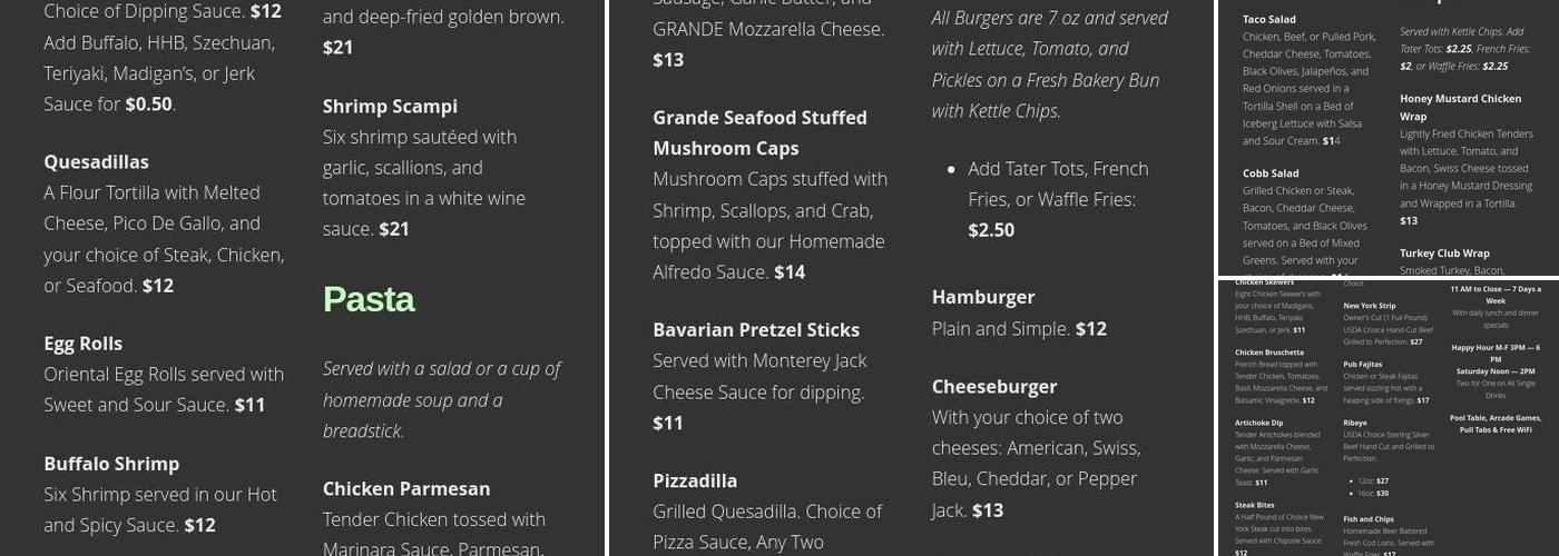 Madigans Pub & Grill Menu