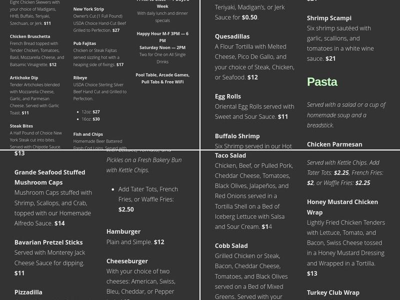 Madigans Pub & Grill Menu