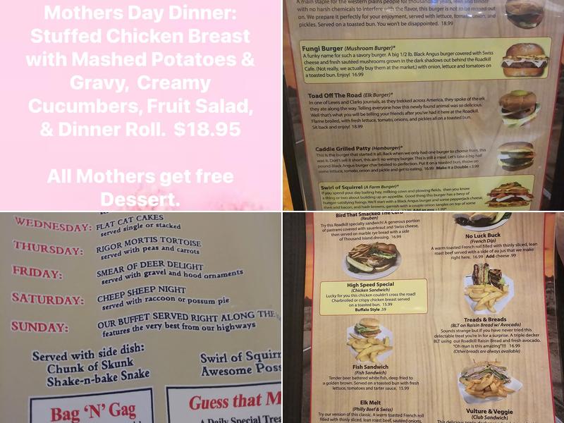 Road Kill Cafe and Cabins Menu