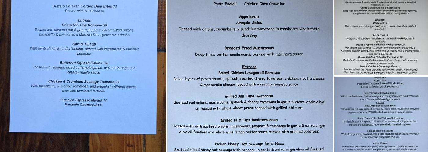 San Remo Restaurant & Pizzeria Menu