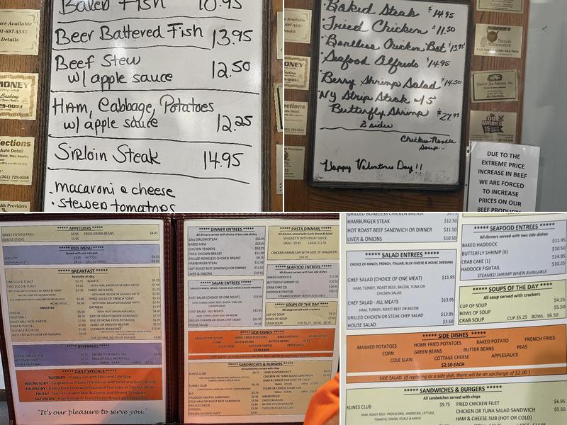 Kline's Restaurant Menu