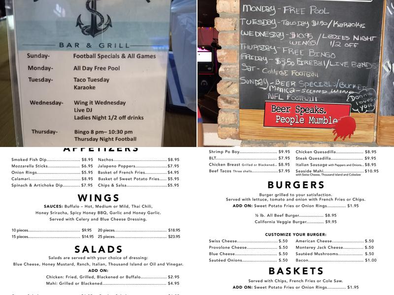 Seaside Bar and Grill Menu
