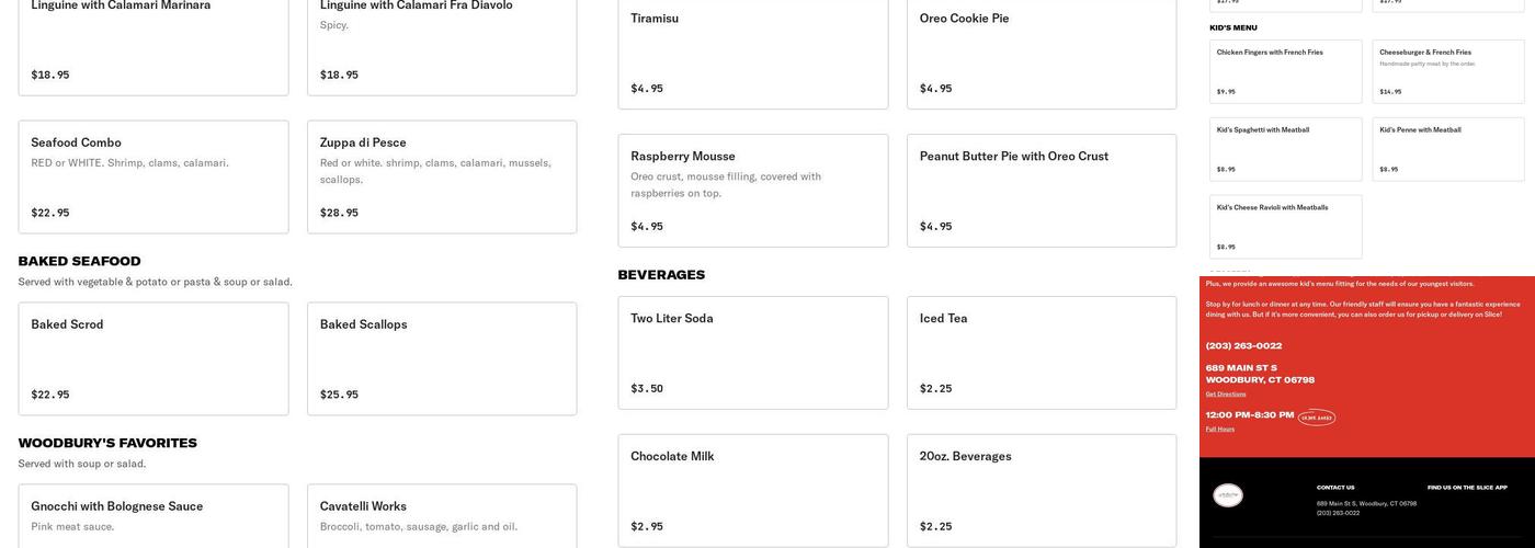 Woodbury Pizza & Restaurant Menu