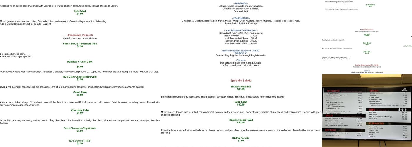BJ's Deli Menu