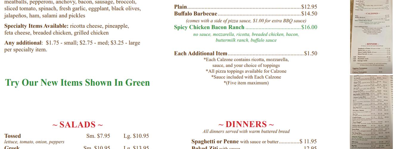 Washington Pizza House Menu