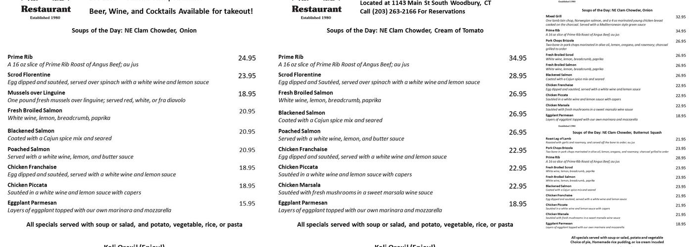 Constantine's Restaurant Menu