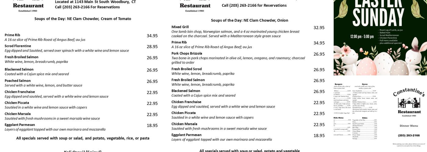 Constantine's Restaurant Menu