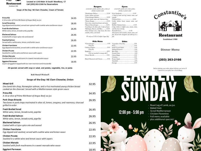 Constantine's Restaurant Menu