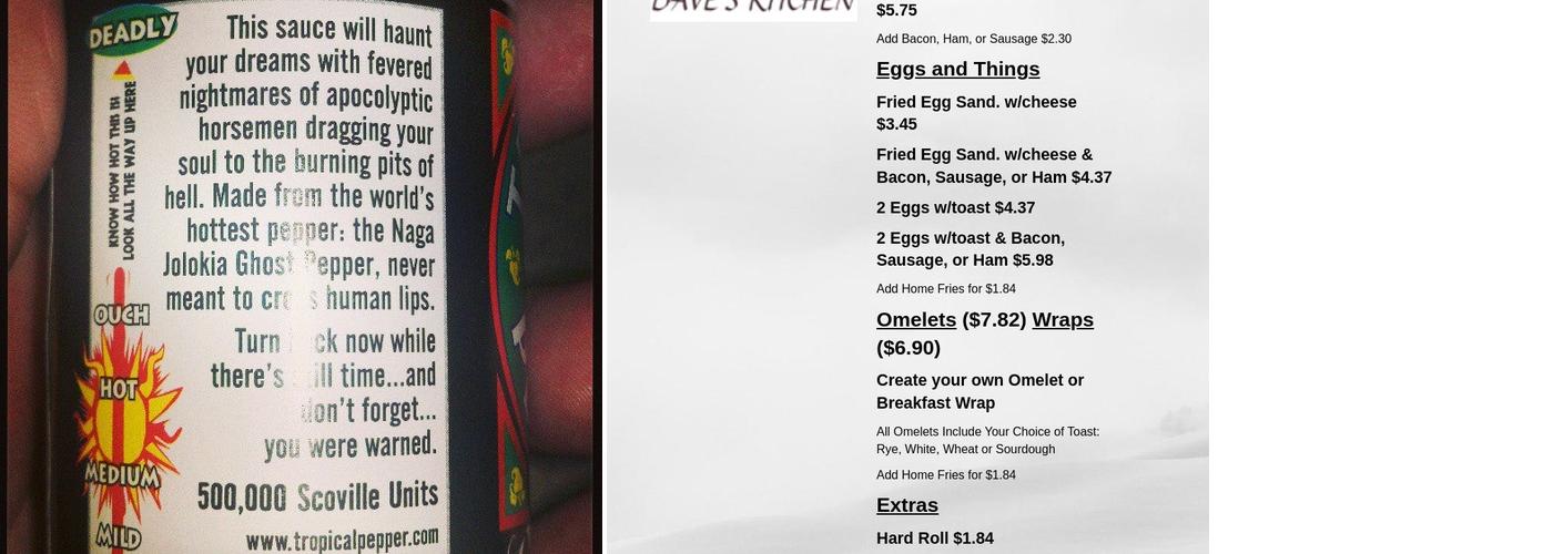 Dave's Kitchen Menu