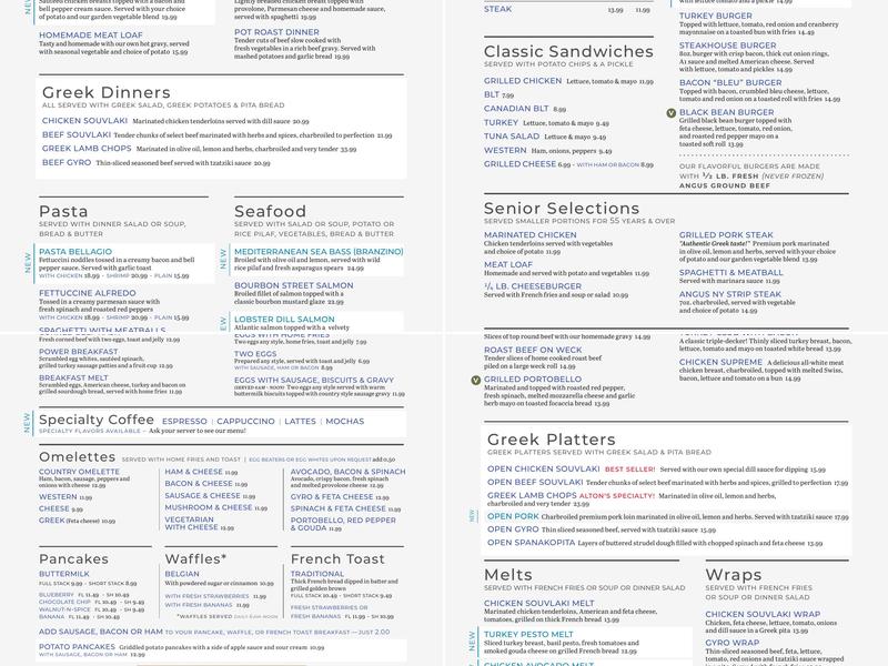 Alton's Restaurant - Transit Rd Menu