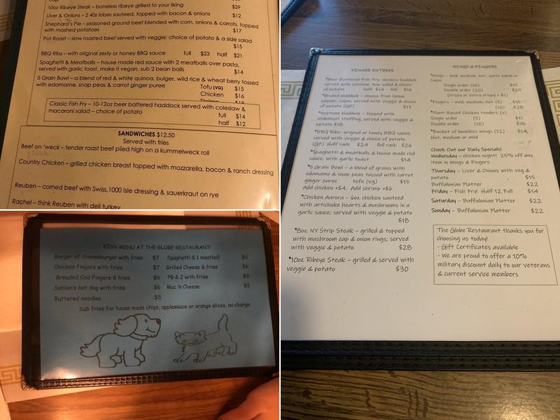 The Globe Restaurant Menu