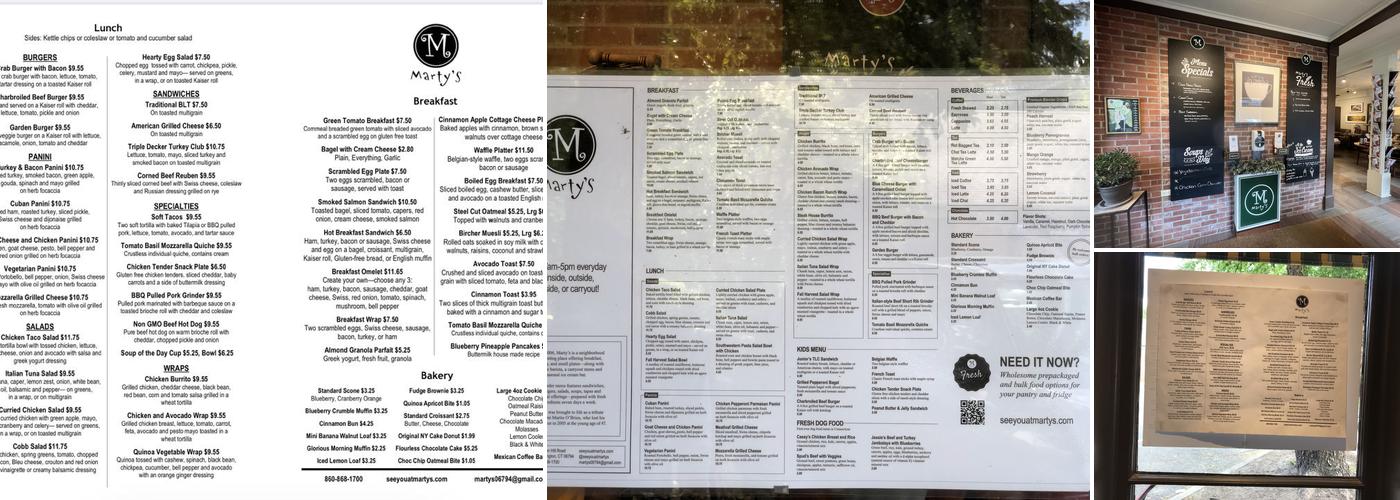Marty's Cafe Menu