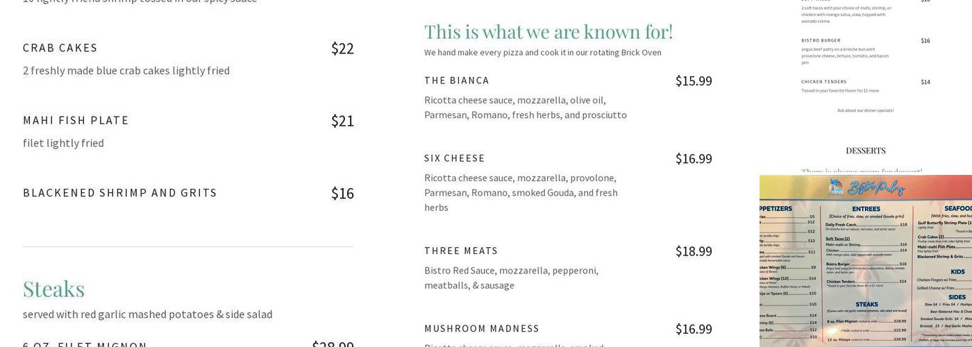 Bistro Palms Menu
